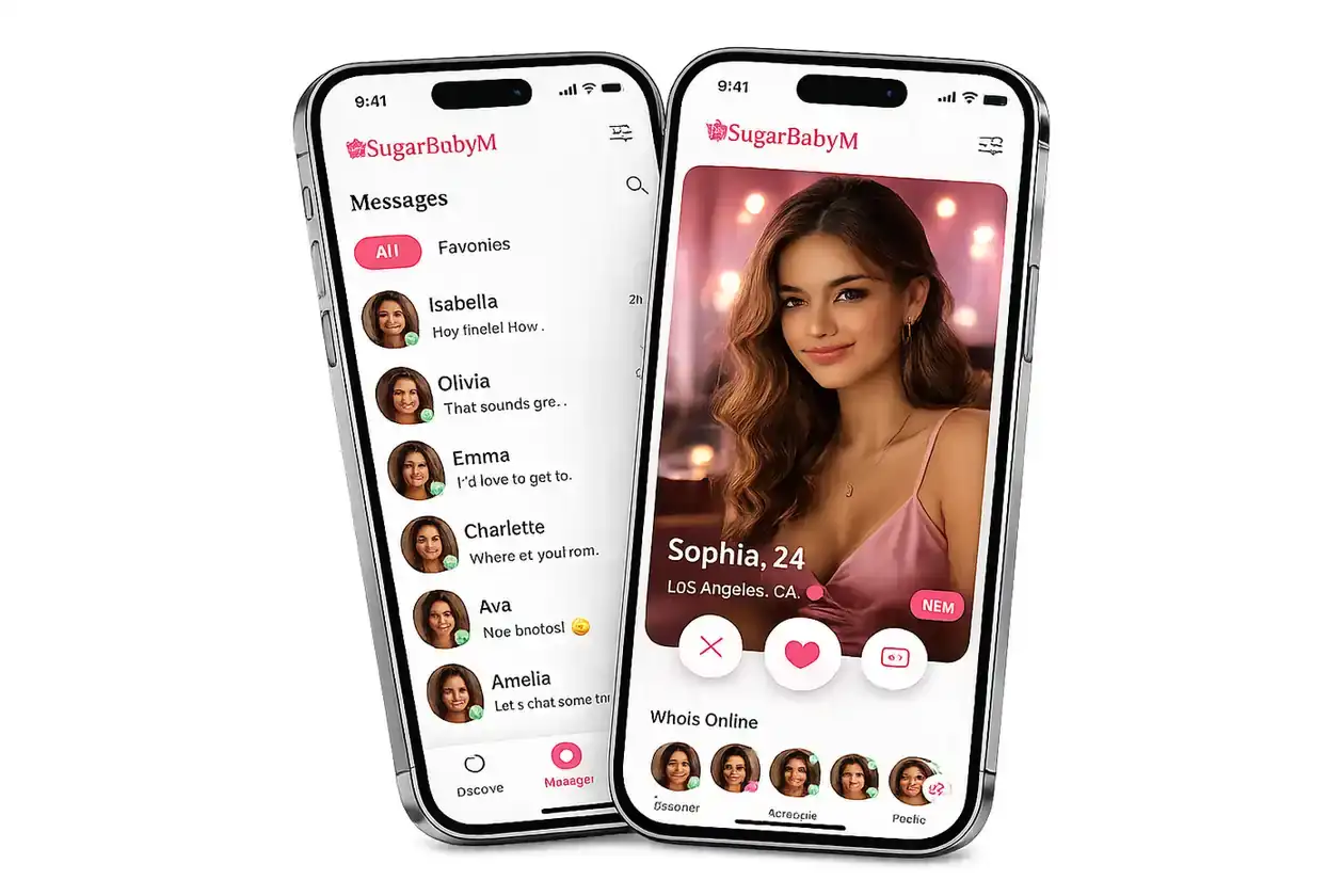 SugarBabyM mobile app profile and chat screens